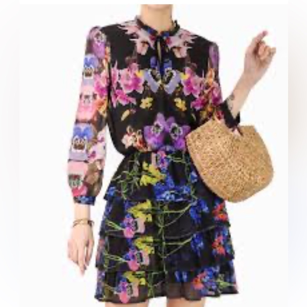 Desigual Lacroix Floral Knee Length Dress XS Multicolor Long Sleeve Ruffle - Picture 10 of 11